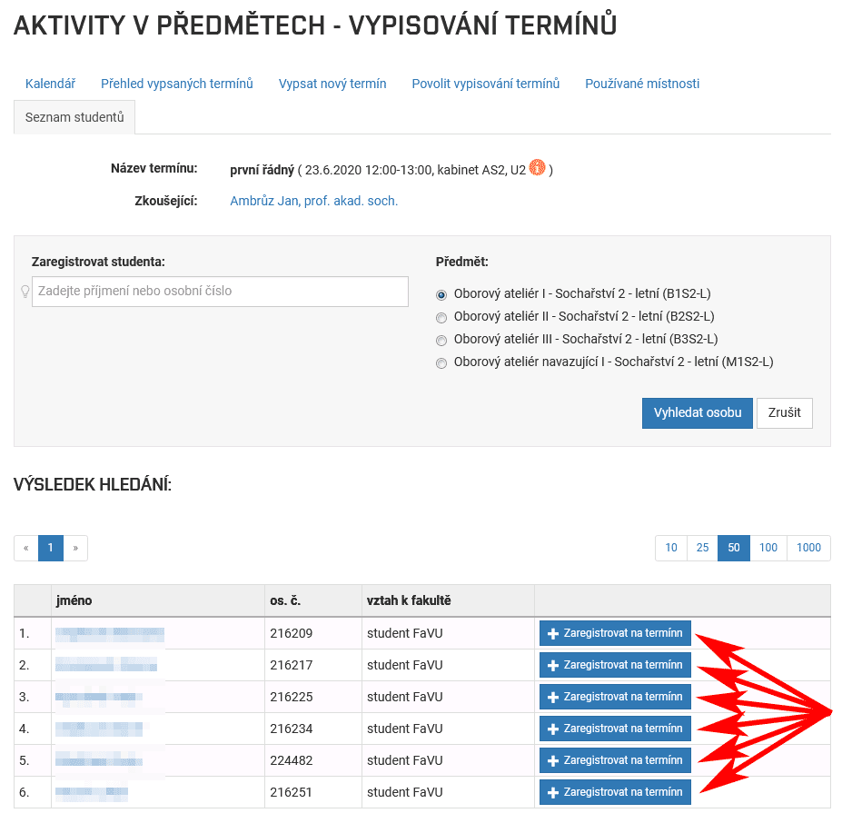 přihlášení na termín