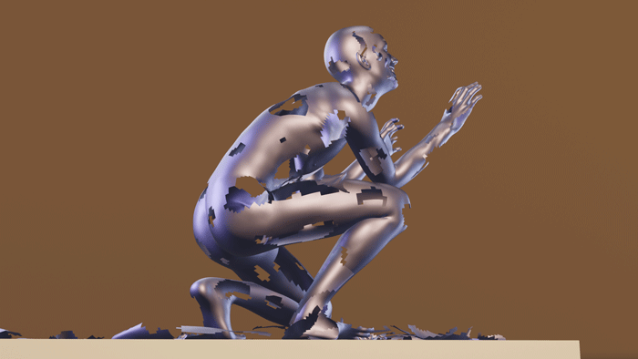 render disintegrating figure 3D model, lištica, blender