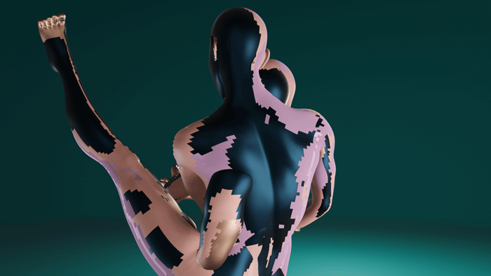 render of a figure composed from three figures, 3D model, lištica, blender