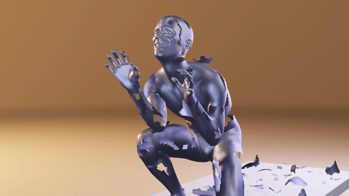render disintegrating figure 3D model, lištica, blender