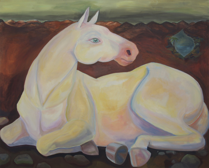 horse on desert, symbolism painting of horse