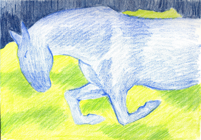drawing of a horse, symbolism art, prismacolour, colourful horse, Lištica