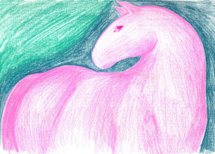 drawing of a horse, symbolism art, prismacolour, colourful horse, Lištica