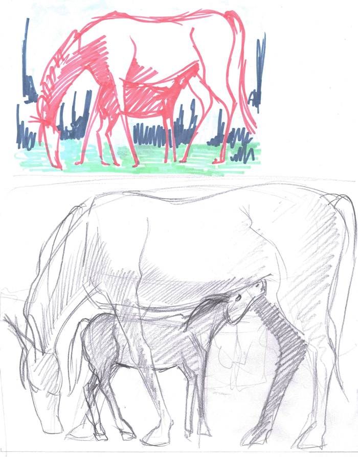 kresba koně, fixy, barevný kůň, Lištica