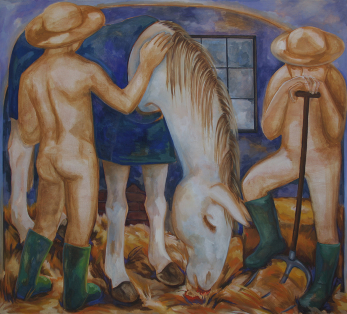 Malba koně, kůň ve stáji, kydání hnoje, maštale, Lištica