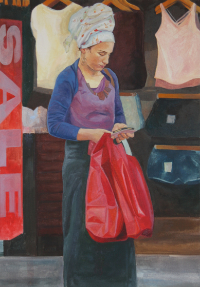 painting of shopping woman