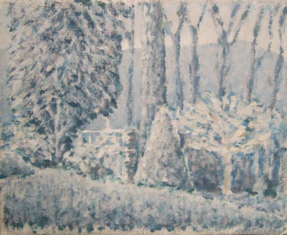 Pohled z ateliéru – zima č.2 / akryl, plátno fix. na lepence / 29,8 x 24,1 cm / 2016