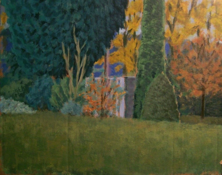 Pohled z ateliéru č.1 (na podzim) / akryl, lepenka / 41,1 x 33 cm / 2016