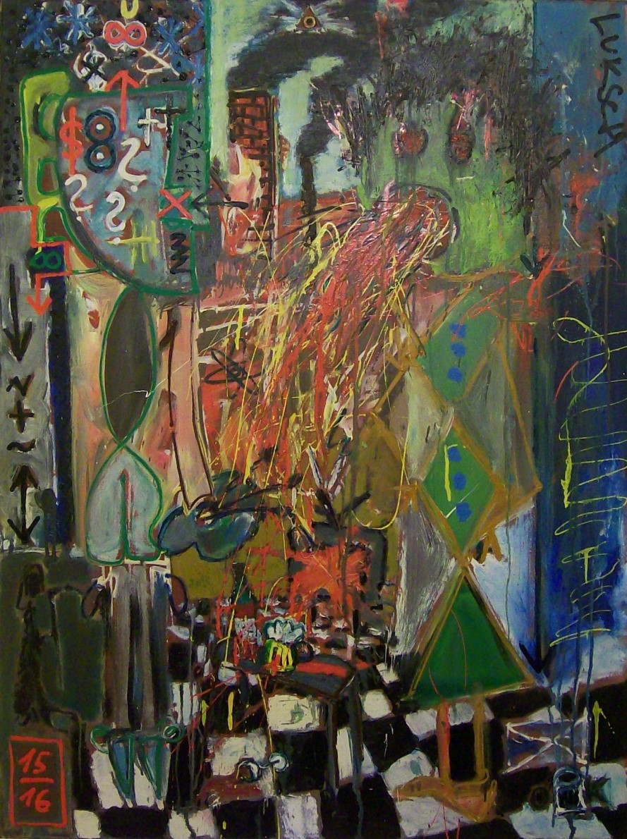 Pod tlakem společnosti / kombinovaná technika na plátně / 90 x 120 cm / 2015 - 2016