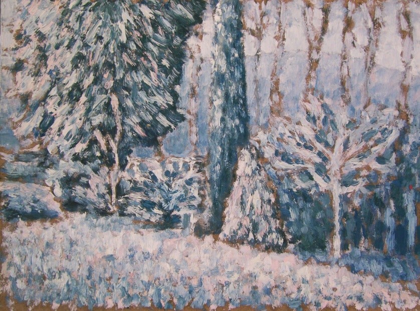 Pohled z ateliéru – zima č.1 / olej, sololit / 40 x 30 cm / 2016