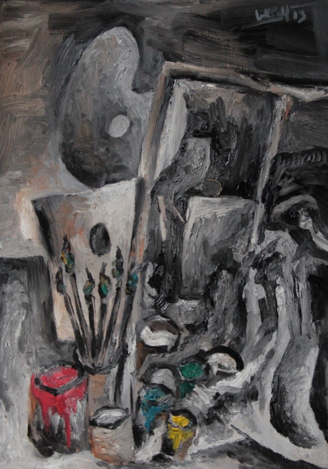 Zátiší v ateliéru / olej na dřev.desce / 50 x 71 cm / 2013