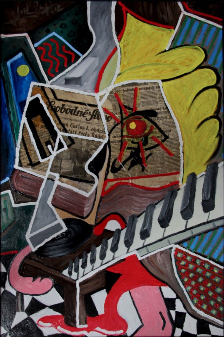 Nedělní disharmonie / olej a noviny na plátně / 60 x 90 cm / 2012