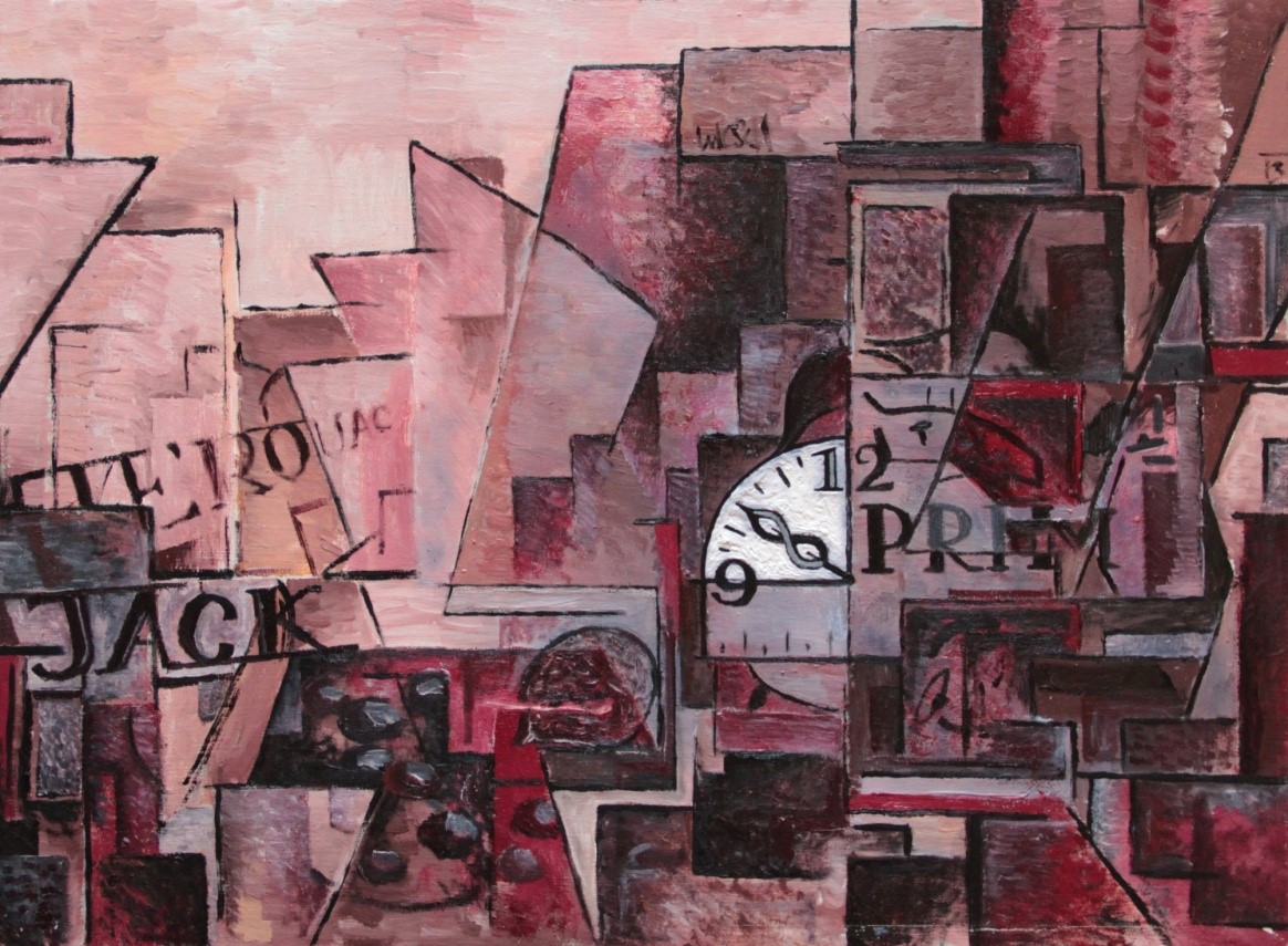 Zátiší s budíkem a knihou / olej, akryl, plátno / 74 x 54 cm / 2013