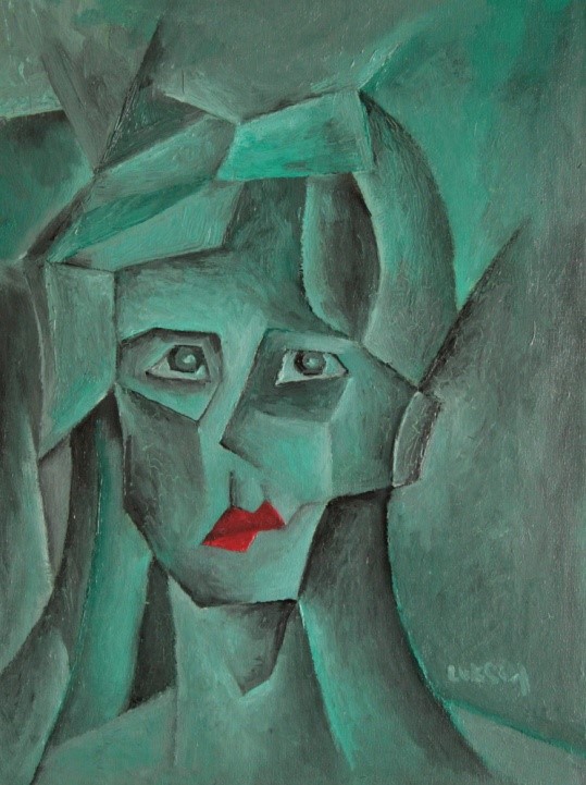 Kubištovský autoportrét / olej a email, plátno fix. na desce / 30 x 40 cm / 2013