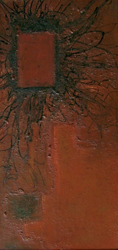 Brána do pekla / olej, email, sololit / 37,5 x 76 cm / 2015
