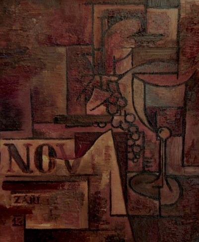 Zátiší s novinami / olej a tempera na desce / 20 x 25 cm / 2013