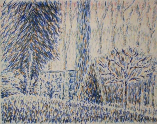 Pohled z ateliéru – zima č.3 / pastelové tužky, papír / 26,4 x 20,9 cm / 2016